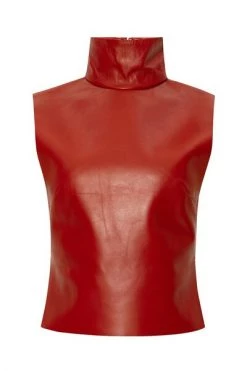Dries Van Noten Tops Leather Top Red -Dries Van Noten Verkoopwinkel 719ede872593e8a79fef42cba6639f04