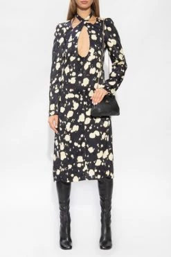 Dries Van Noten Casual Jurken Dress With Plunging Neckline Black