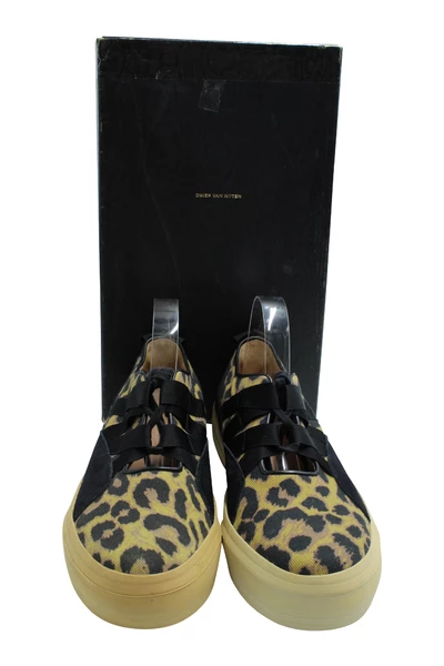 Dries Van Noten Vintage Schoenen Pre-owned Lace Up Leopard Print Sneakers Black 2 Dries Van Noten Vintage Schoenen Pre-owned Lace Up Leopard Print Sneakers Black